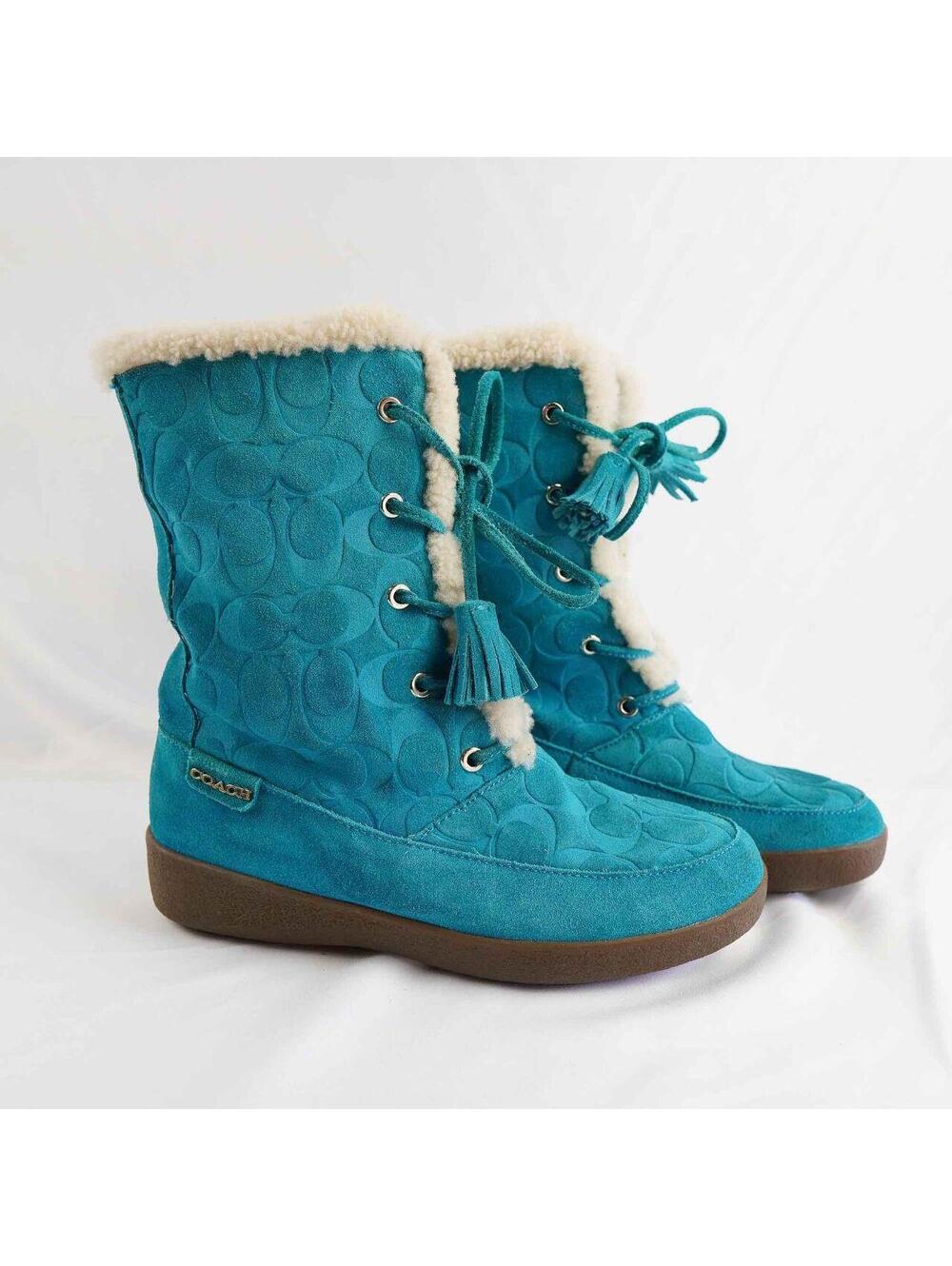 Coach Tuesday Turquoise Signature Suede & Sheepskin Winter Boots